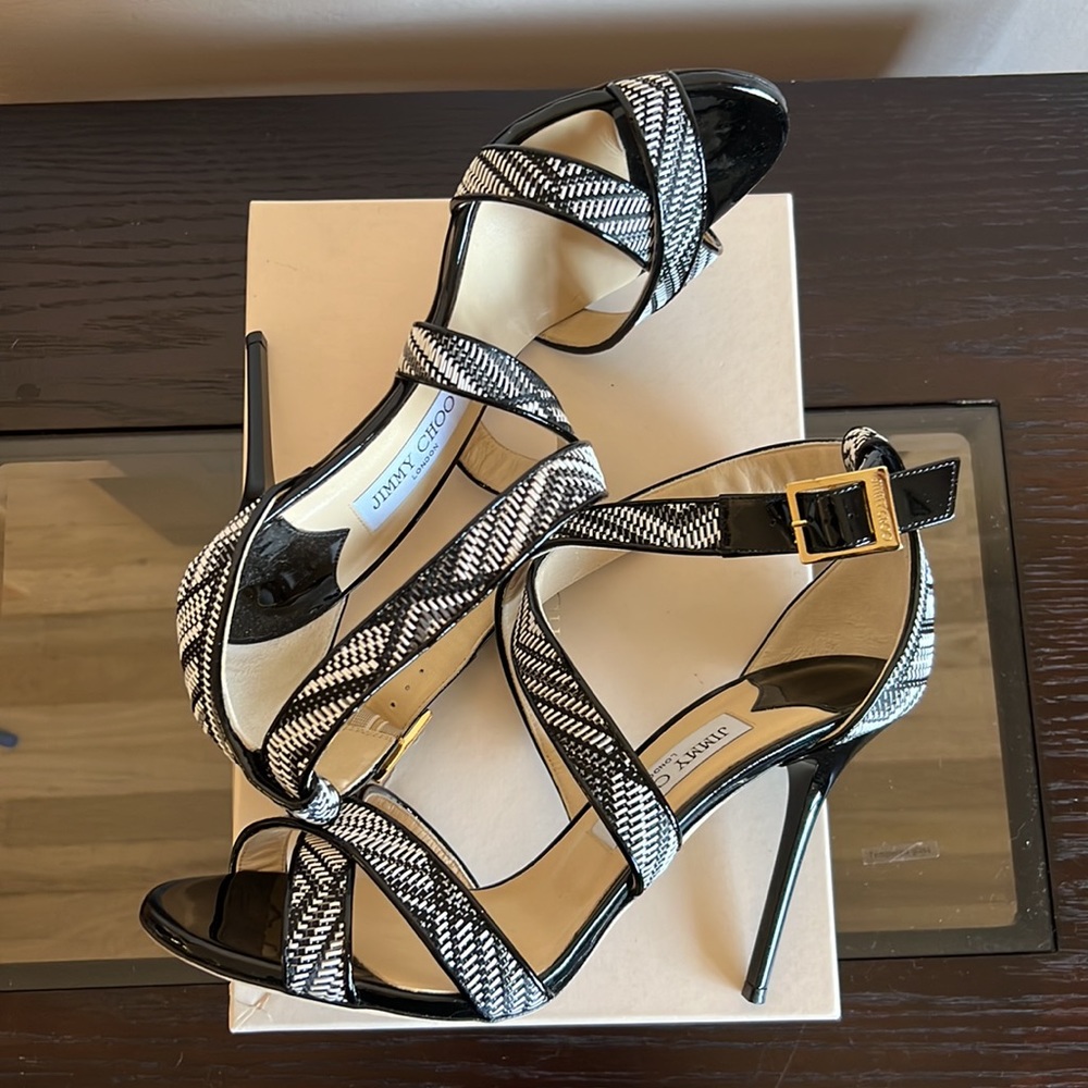 Jimmy choo woven black and white cross cross Lottie sandal. Make an offer - Picture 4 of 7